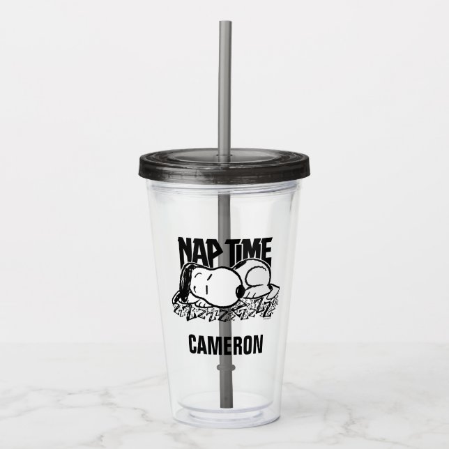 Verre En Acrylique Tee - shirt | Snoopy Nap Time | Ajouter Votre Nom (Devant)