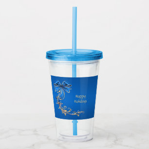 Verre En Acrylique Tumbler Acrylique Fête Fleur Or Bleu