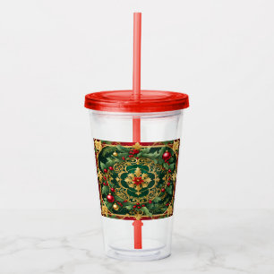 Verre En Acrylique Tumbler Acrylique Noël Fêtes Rouge Vert Or