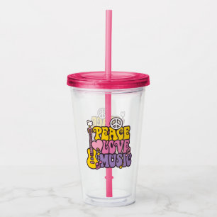 Verre En Acrylique Tumbler en acrylique Paix, Amour et Musique