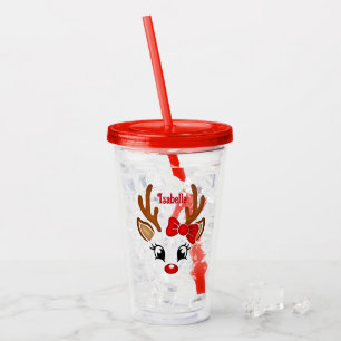 Verre En Acrylique Tumbler en acrylique tête de renne fille mignonne