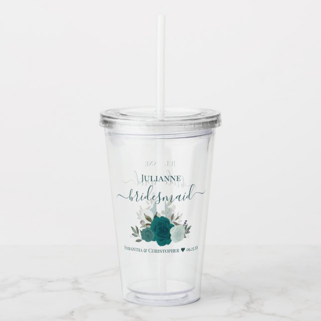 Verre En Acrylique Turquoise & Aqua Roses Élégant Mariage Bridesmaid (Devant)
