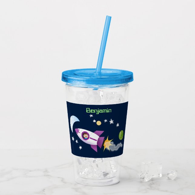 Verre En Acrylique Un adorable vaisseau-fusée dans l'espace dessin an (Dos glace)