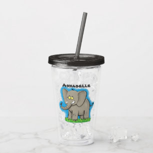 Verre En Acrylique Un joli éléphant drôle avec un oiseau sur le tronc