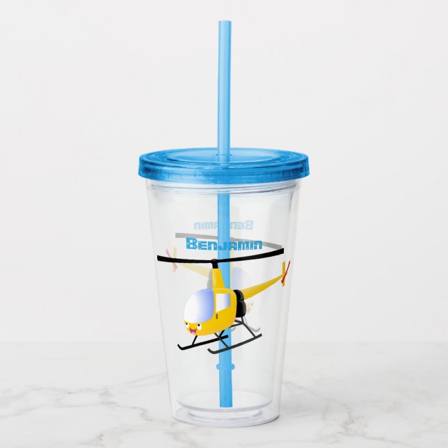 Verre En Acrylique Un joli hélicoptère de dessin animé jaune (Devant)