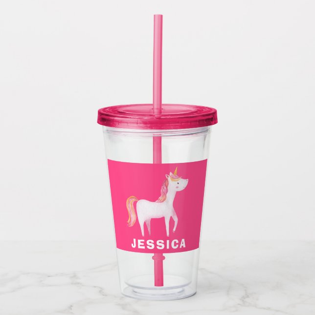 Verre En Acrylique Unicorne Rose mignonne filles (Devant)