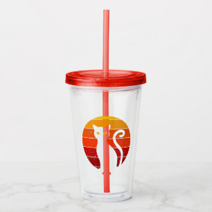 Verre En Acrylique Vintage Retro Sunset Halloween Chat Noir I