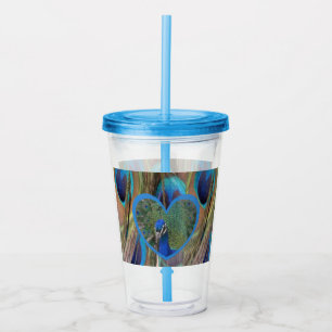 Verre En Acrylique Visage de paon dans le Tumbler Acrylique du Coeur