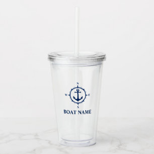 Verre En Acrylique Votre nom de bateau Ancre Compass
