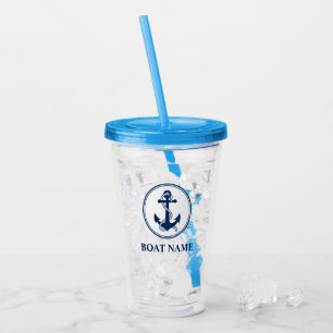 Verre En Acrylique Votre nom de bateau Rope & Ancre Blue