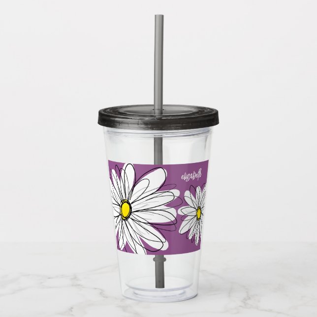 Verre En Acrylique Whimsical Daisy - orchidée - nom de script tendanc (Devant)