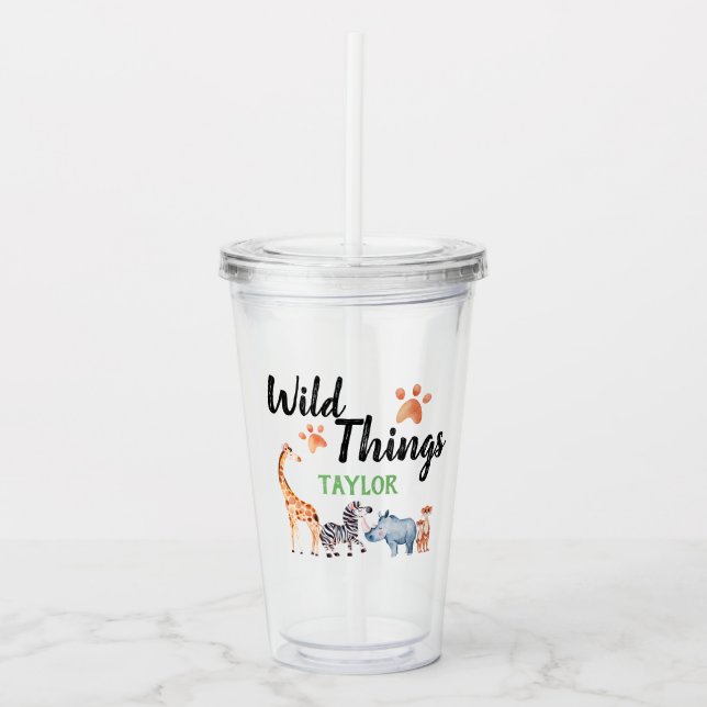 Verre En Acrylique Wild Things Safari Animal Birthday Kids Aquarelle (Devant)