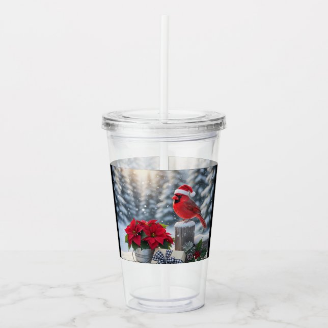 Verre En Acrylique Winter Cardinal with Poinsettia Acrylic Tumbler (Devant)