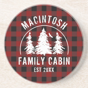 Verre En Grès Cabine Nom de famille Red Buffalo Plaid Dessous de