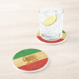 Verre En Grès Drapeau iranien Lion et Sun Shah d'Iran Dessous de