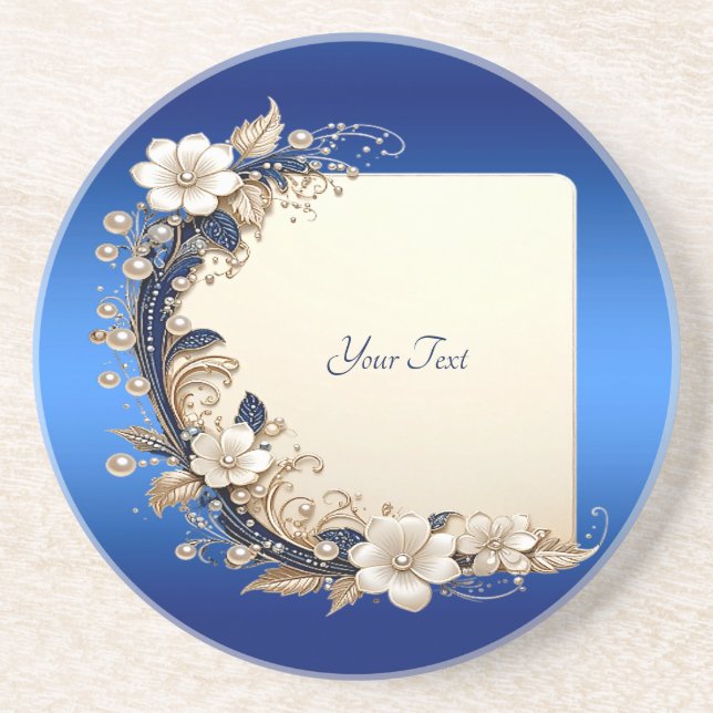 Verre En Grès Embellissement floral bleu blanc sur dessous de ve (Devant)
