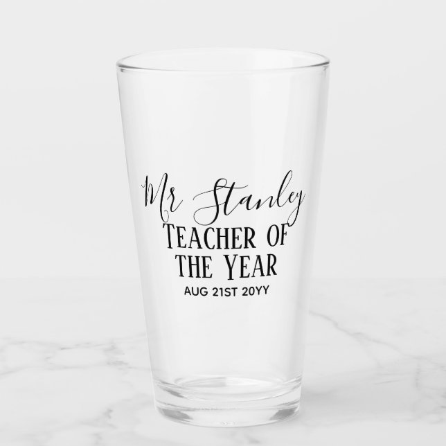 Verre Enseignant de l'année Personnalisé cadeau de texte (Devant)