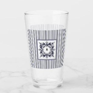 Verre Étiquette Vintage et monogramme de la bande bleue