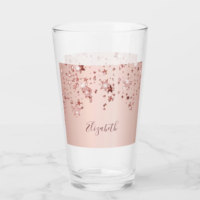 Verre étoile rose dorée brillant nom rose glam (Devant)