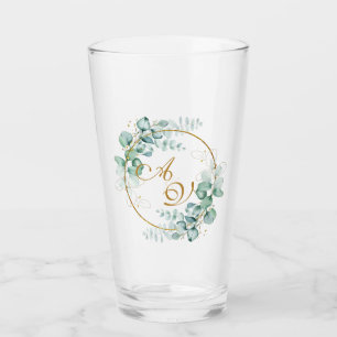 Verre Eucalyptus et or mariage personnalisé