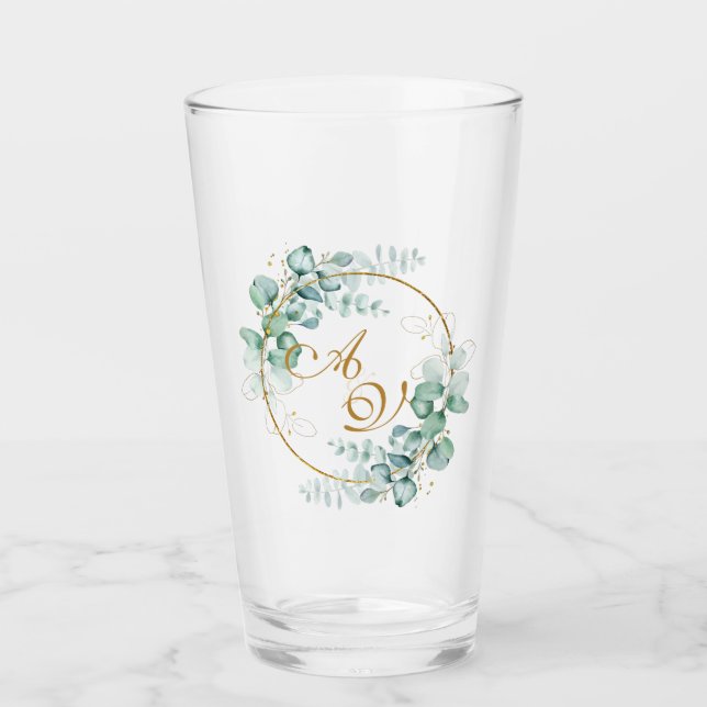 Verre Eucalyptus et or mariage personnalisé (Devant)