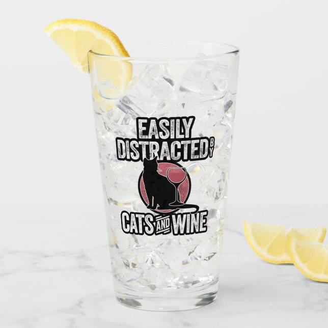 Verre Facilement distrait par les chats et le vin (Devant glace)