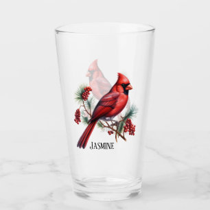 Verre Festif Noël cardinal ajouter nom aquarelle