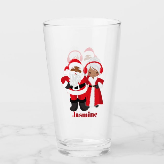 Verre Festive Noël Père Noël Mme Claus Afrique Amérique (Devant)