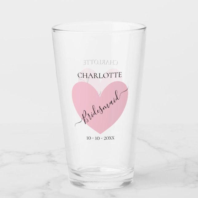 Verre Fête de mariée rose coeur (Devant)