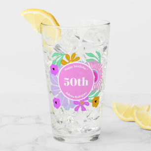 Verre fête des 50 ans rose florale romantique mignonne