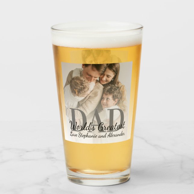 Verre Fête des pères le plus grand papa du monde avec ph (Devant (rempli))