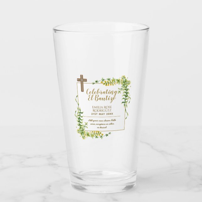 Verre Feuilles botaniquesBautizo Bautismo Nom du baptême (Devant)
