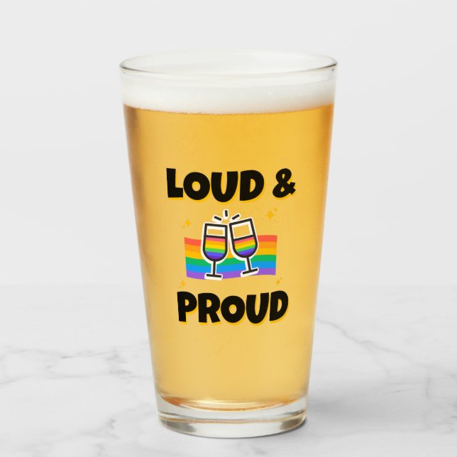 Verre Fierté LGBTQ Loud et fière arc-en-ciel (Devant (rempli))