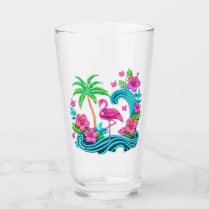 Verre Flamant rose de néon tropical