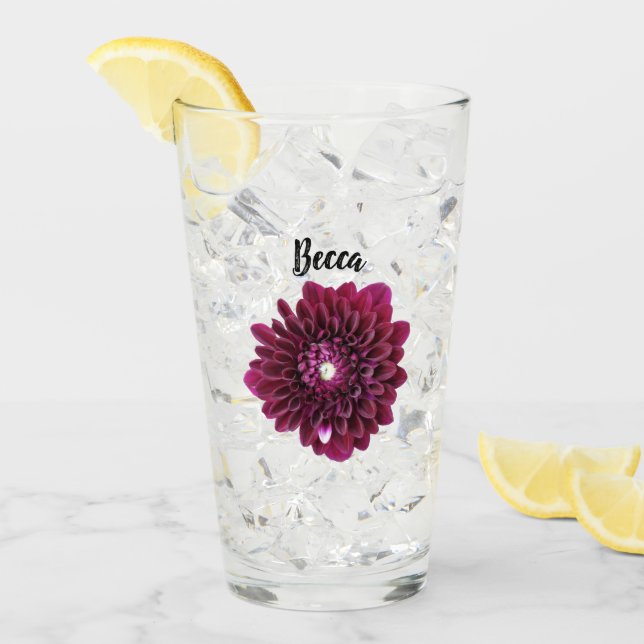 Verre Fleur Dahlia violet profond personnalisée (Devant glace)