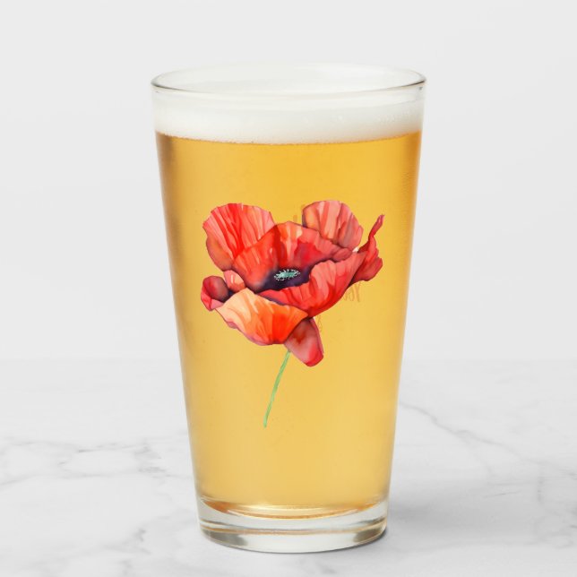 Verre Fleur de naissance d'août Pavot rouge Aquarelle Fl (Devant (rempli))