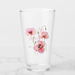 Verre Fleur de naissance d'août Pies roses Aquarelle Flo