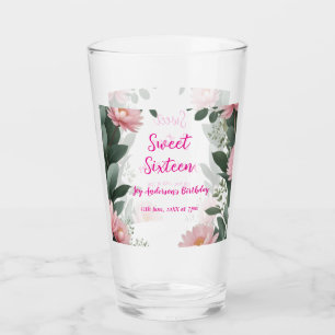 Verre Fleur rose vintage vert eucalyptus 16e anniversair