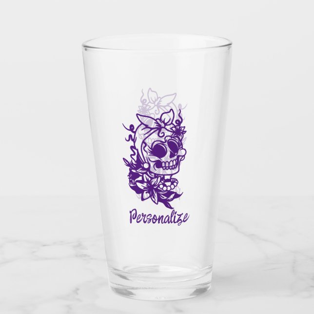 Verre Fleurs de crâne gothique mignonnes pourpre Personn (Devant)