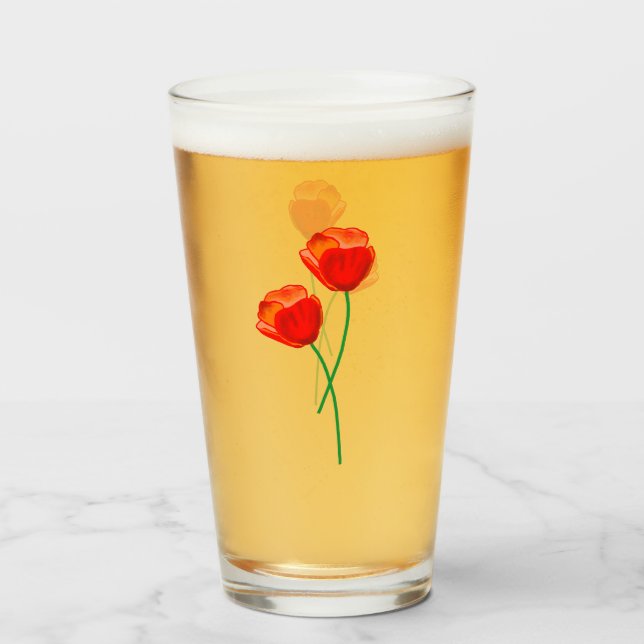 Verre Fleurs de pavot rouge (Devant (rempli))