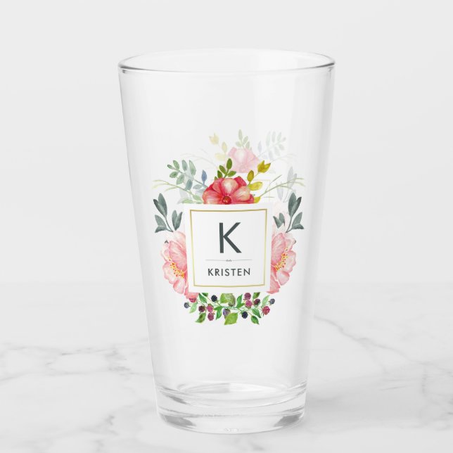 Verre Fleurs de pivoines à l'aquarelle tendance | Monogr (Devant)