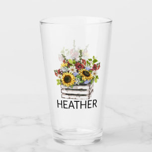 Verre Fleurs de tournol daisy monogramme nom 