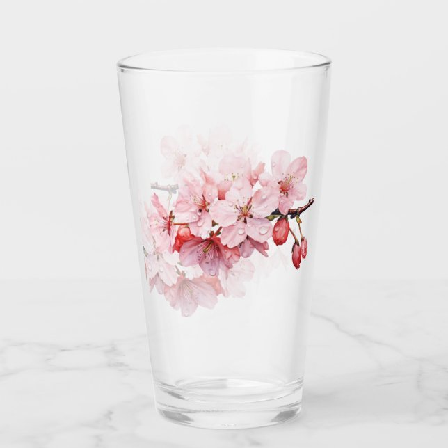 Verre Fleurs florales de cerisiers Raindrops (Devant)