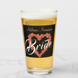 Verre Floral Rose Coeur monogramme Mariage Soirée de mar