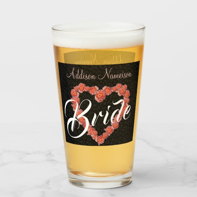 Verre Floral Rose Coeur monogramme Mariage Soirée de mar (Dos (rempli))
