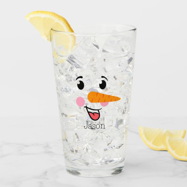 Verre Frosty le visage heureux du Snowman (Devant glace)