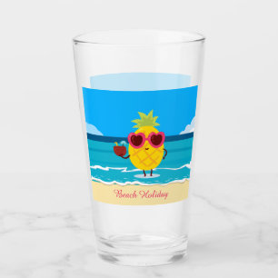 Verre Fruit d'ananas sur la plage Vacances Cute coloré