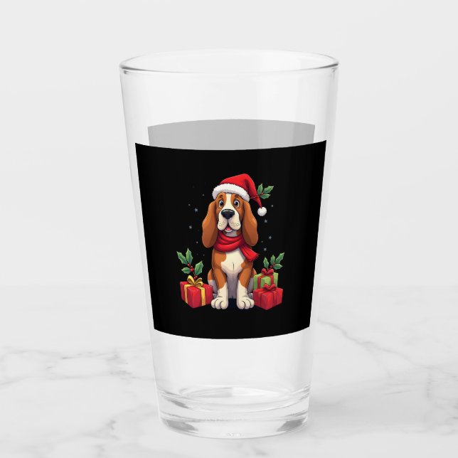 Verre Funny Basset Hound Dog Christmas Outfits Santa Hat (Devant)
