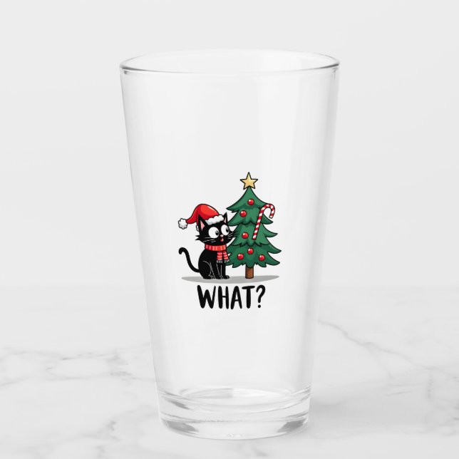 Verre Funny Black Cat Gift Pushing Christmas Tree Over C (Devant)