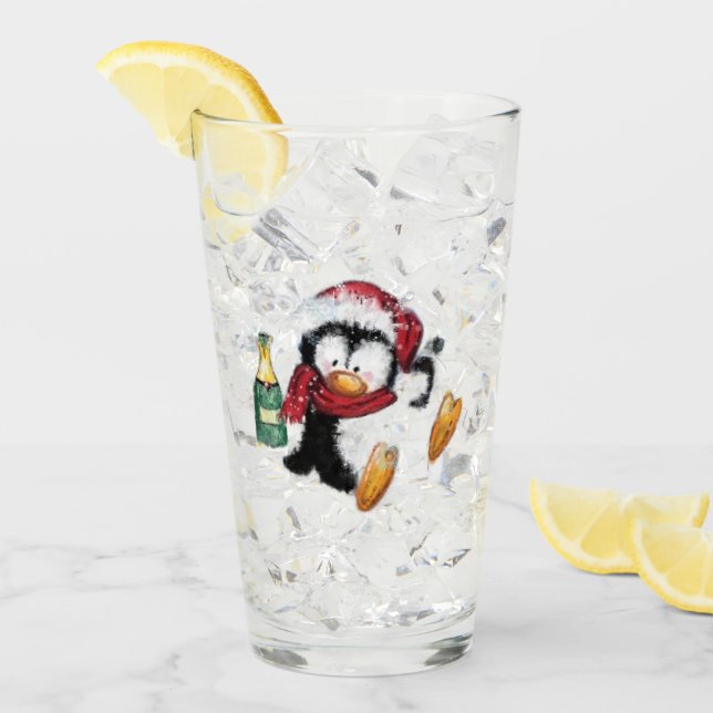 Verre Funny Christmas Penguin Glass (Devant glace)